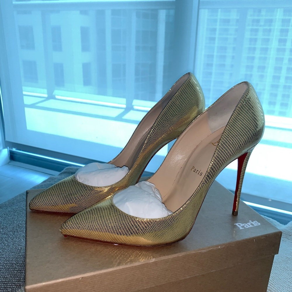 Christian louboutin Gold pigalle follies 100 Laminato Dino sz 40.5